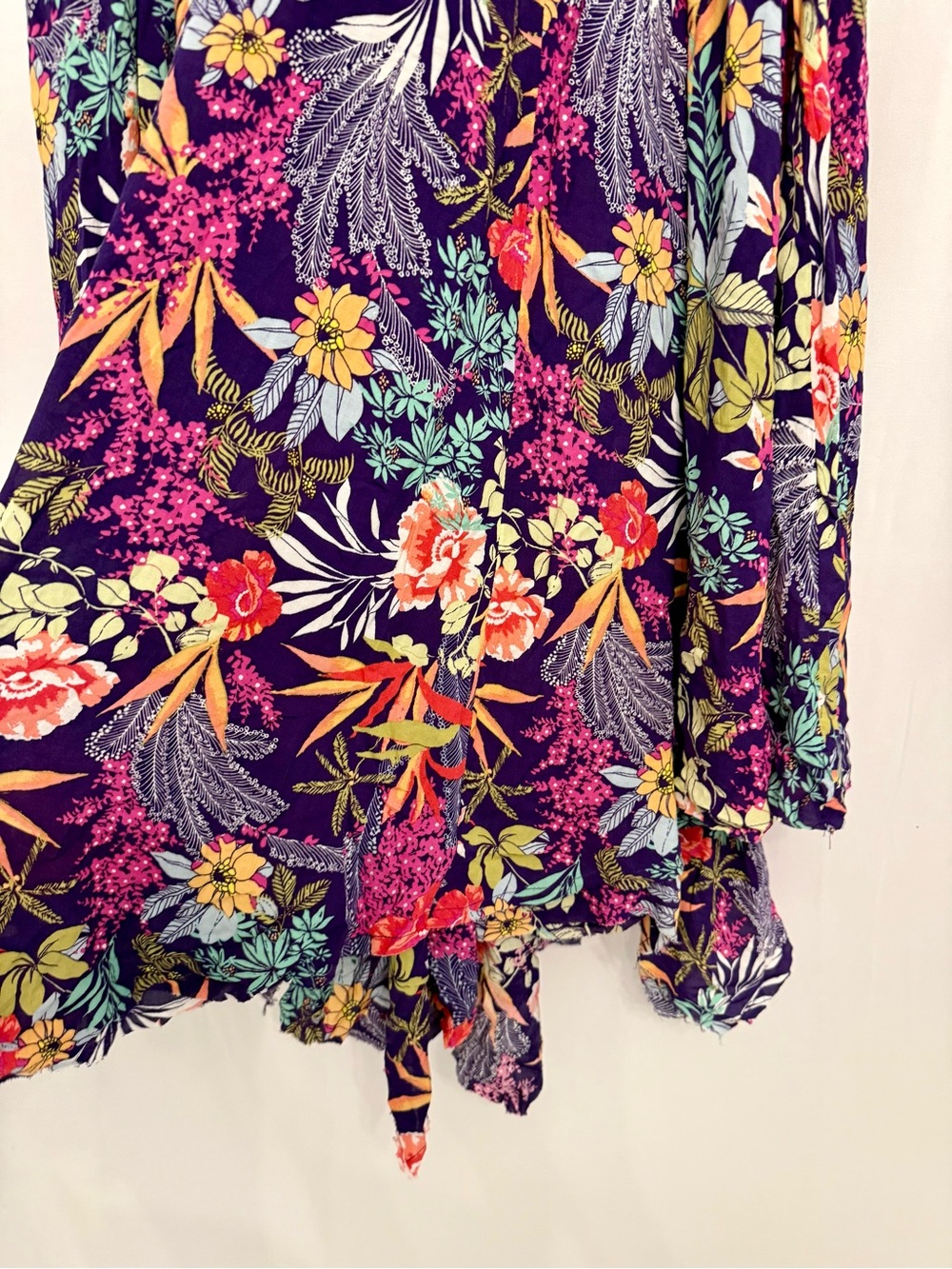Free People Purple Floral Handkerchief Hem Smocked Asymmetrical Cotton Skirt M - Picture 15 of 17